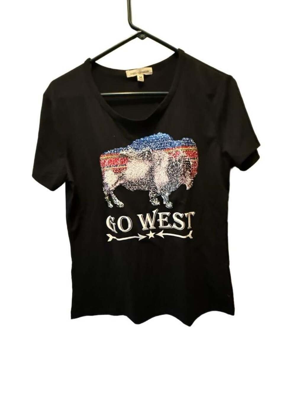 Angel + Premium Go West Buffalo Sequin T-Shirt Size M Black